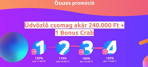 Üdvözlő csomag 2400.000 Ft + 1 Bonus Crab